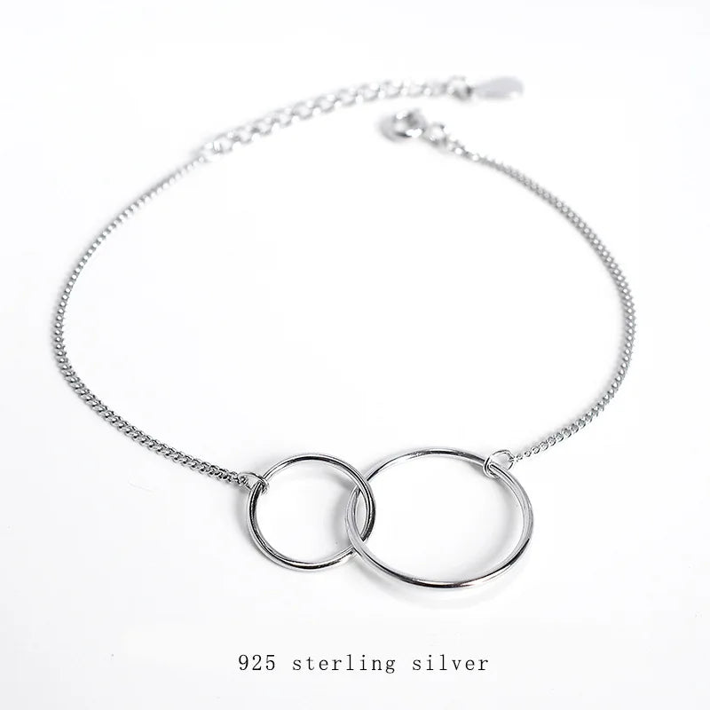 925 Silver Double Ring Geometric Bracelet Women Temperament Jewelry