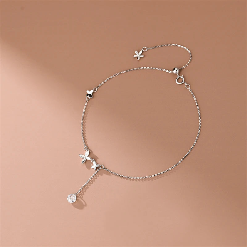 925 Silver Butterfly Anklet Zircon Party Jewelry