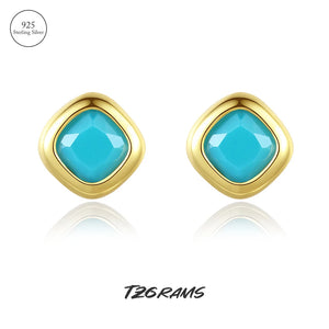 925 Silver Earrings Turquoise Gemstone Square Shape Birthday Party Jewelry
