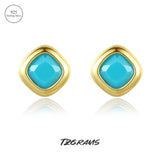 925 Silver Earrings Turquoise Gemstone Square Shape Birthday Party Jewelry