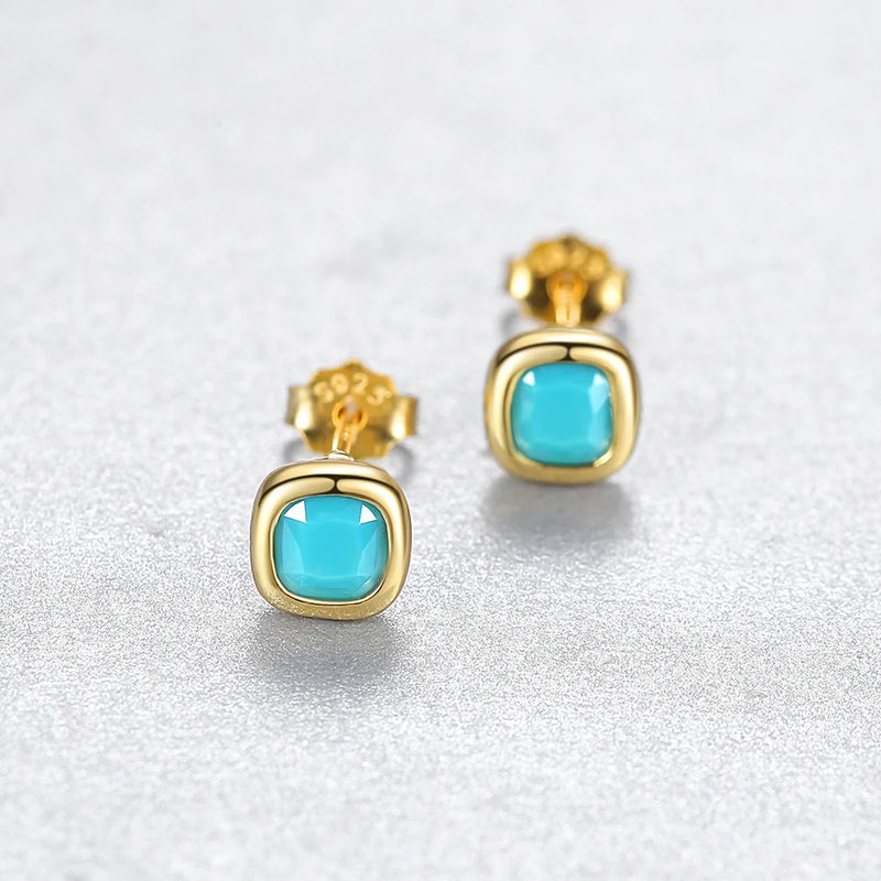 925 Silver Earrings Turquoise Gemstone Square Shape Birthday Party Jewelry