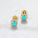 925 Silver Earrings Turquoise Gemstone Square Shape Birthday Party Jewelry