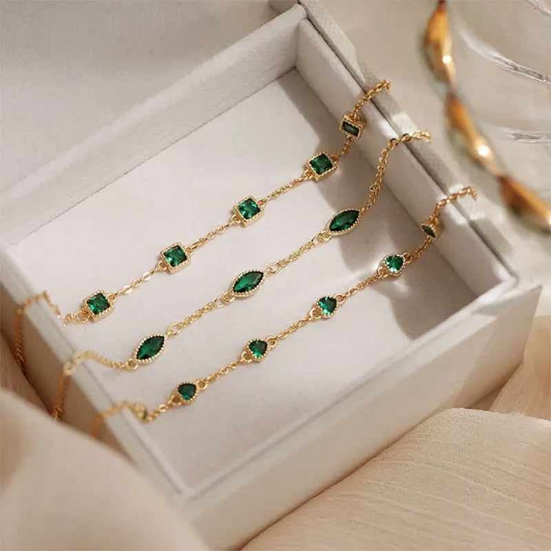 925 Silver Emerald Crystal Bracelet Women's Jewelry Gift