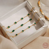 925 Silver Emerald Crystal Bracelet Women's Jewelry Gift