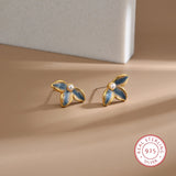 925 Sterling Silver Enamel Epoxy Petal Pearl Earrings French Flower Party Gift