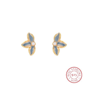 925 Sterling Silver Enamel Epoxy Petal Pearl Earrings French Flower Party Gift