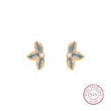 925 Sterling Silver Enamel Epoxy Petal Pearl Earrings French Flower Party Gift