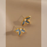 925 Sterling Silver Enamel Epoxy Petal Pearl Earrings French Flower Party Gift