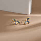 925 Sterling Silver Enamel Epoxy Petal Pearl Earrings French Flower Party Gift