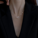 925 Sterling Silver Double Square Buckles Necklace Party