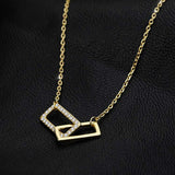 925 Sterling Silver Double Square Buckles Necklace Party