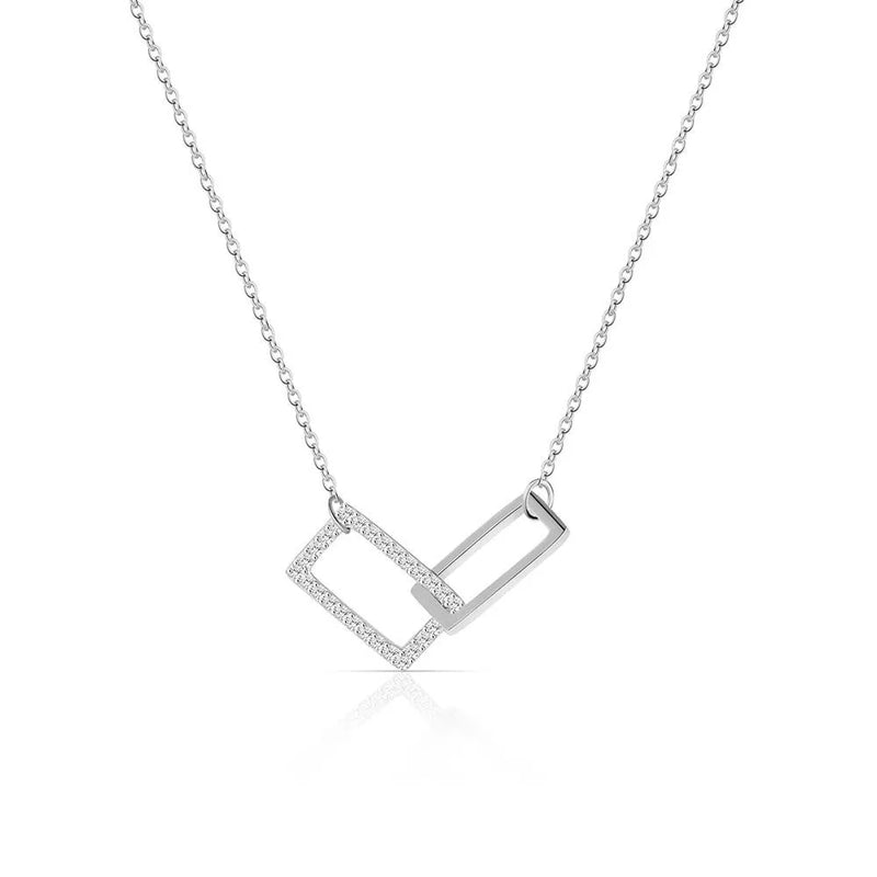 925 Sterling Silver Double Square Buckles Necklace Party