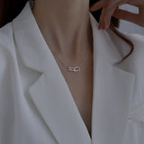 925 Sterling Silver Double Square Buckles Necklace Party