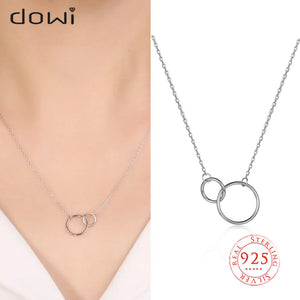 925 Silver Double Circle Interlocking Necklace Choker for Women