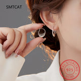 925 Silver Geometric Ear Buckles Metalic Hoop Earrings