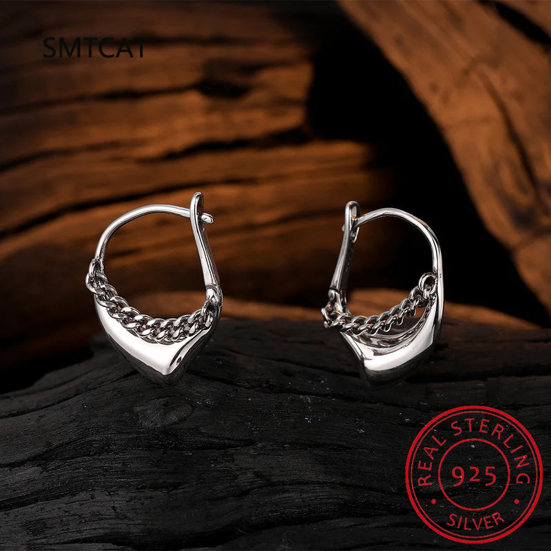 925 Silver Geometric Ear Buckles Metalic Hoop Earrings