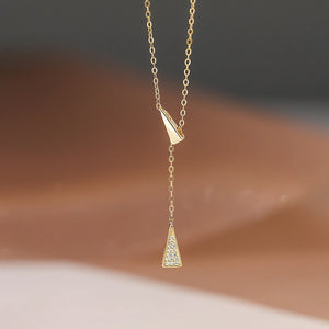 925 Silver Zircon Triangle Necklace Double Pendant Chain for Women