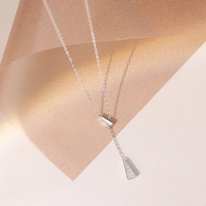 925 Silver Zircon Triangle Necklace Double Pendant Chain for Women