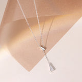 925 Silver Zircon Triangle Necklace Double Pendant Chain for Women