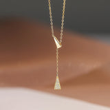 925 Silver Zircon Triangle Necklace Double Pendant Chain for Women