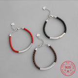 925 Silver Cowhide Rope Bracelet Chain for Couple