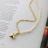 925 Silver Heart Pendant Pearl Necklace for Women