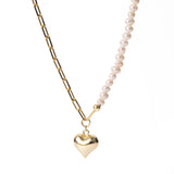 925 Silver Heart Pendant Pearl Necklace for Women