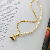 925 Silver Heart Pendant Pearl Necklace for Women
