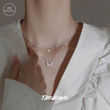 925 Silver Double-layer Butterfly Necklace Unique Fine Jewelry Gift
