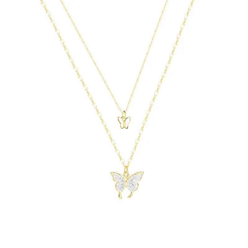 925 Silver Double-layer Butterfly Necklace Unique Fine Jewelry Gift