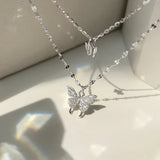 925 Silver Double-layer Butterfly Necklace Unique Fine Jewelry Gift