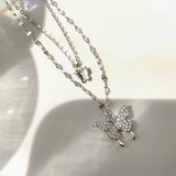 925 Silver Double-layer Butterfly Necklace Unique Fine Jewelry Gift