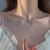 925 Silver Double-layer Butterfly Necklace Unique Fine Jewelry Gift