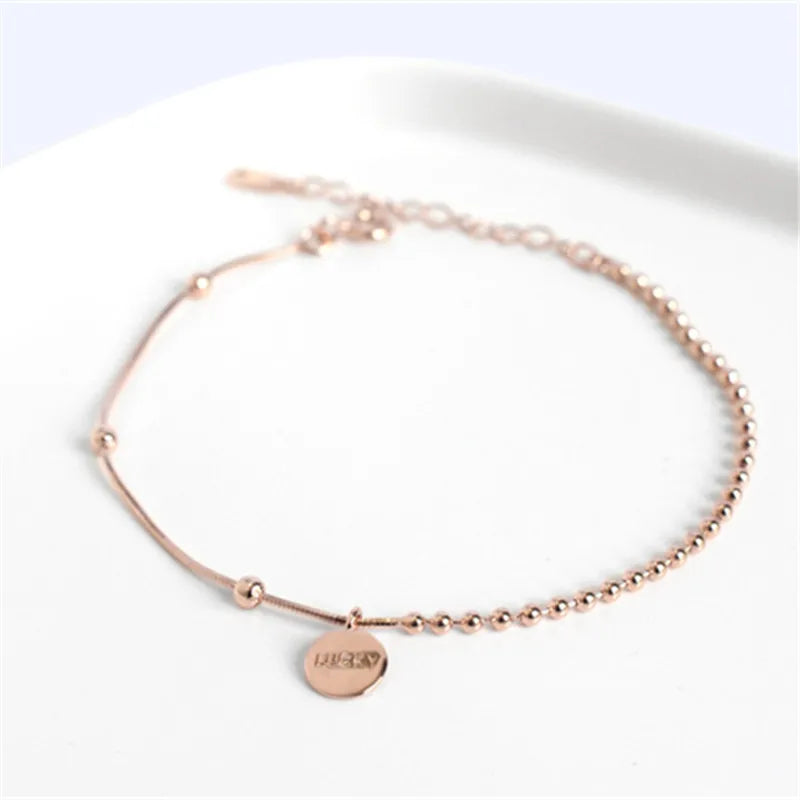 925 Silver LUCKY Disc Pendant Chain Bracelet Wedding Jewelry