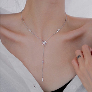 925 Silver Tassel Necklace Star Pendants Choker Wedding Gift