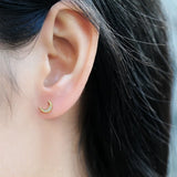 925 Silver Moon Stud Earrings 14k Plating Pav? Crystal Vintage Student Jewelry