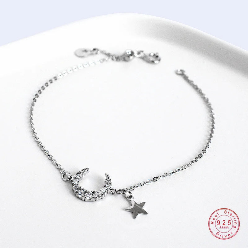 925 Silver Moon Star Bracelet Classic Student Party Jewelry