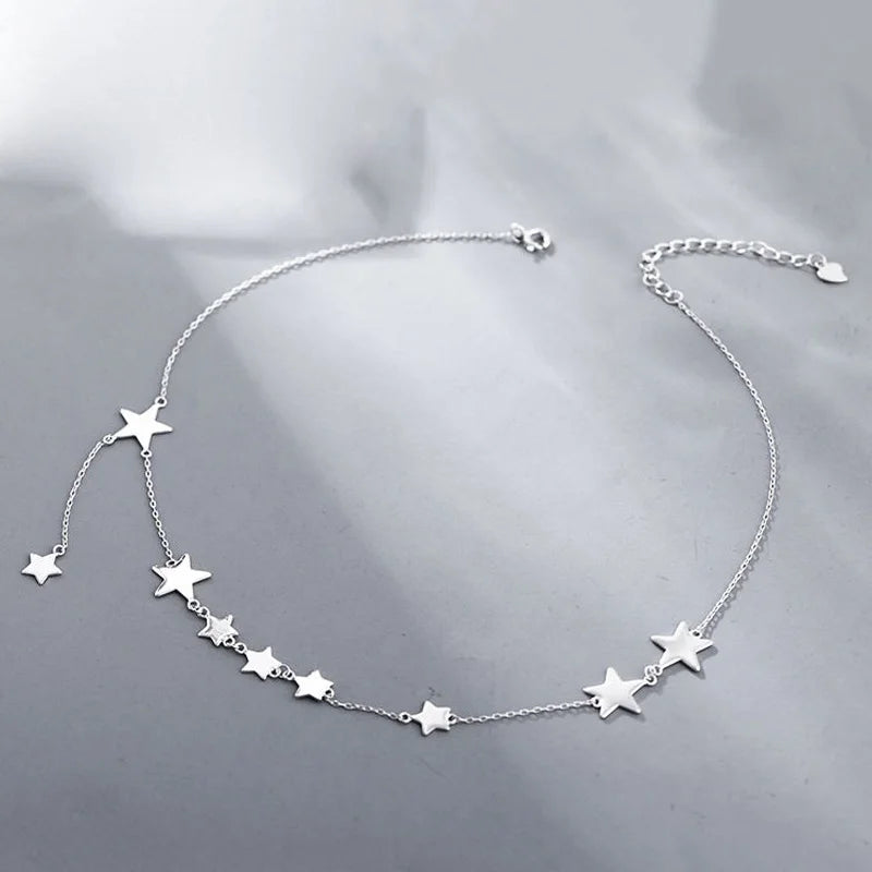 925 Silver Stars Choker Necklace for Women