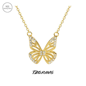 925 Silver Butterfly Pendant Necklace with Zircon French Gorgeous Jewelry