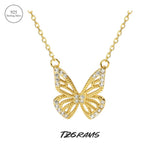 925 Silver Butterfly Pendant Necklace with Zircon French Gorgeous Jewelry