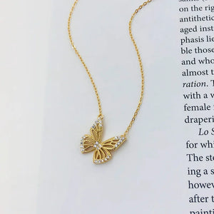 925 Silver Butterfly Pendant Necklace with Zircon French Gorgeous Jewelry