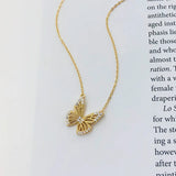 925 Silver Butterfly Pendant Necklace with Zircon French Gorgeous Jewelry