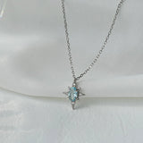 925 Silver Opal Stars Choker Necklace Light Zircon Pendants Girl Gift NK142