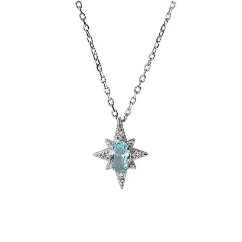 925 Silver Opal Stars Choker Necklace Light Zircon Pendants Girl Gift NK142