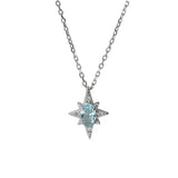 925 Silver Opal Stars Choker Necklace Light Zircon Pendants Girl Gift NK142