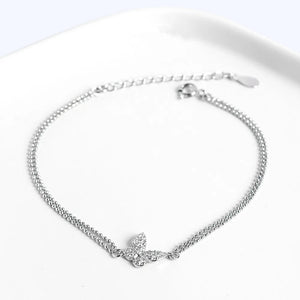 925 Silver Butterfly Crystal Bracelet Double Round Bead