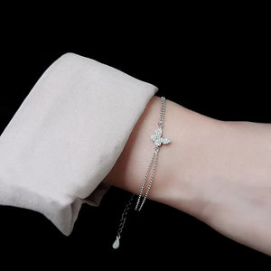 925 Silver Butterfly Crystal Bracelet Double Round Bead