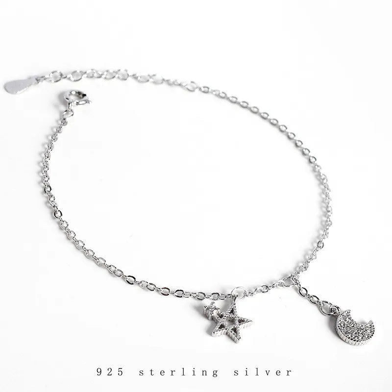 Sterling Silver Zircon Star Moon Bracelet Women Jewelry