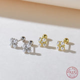 925 Silver Pearl Zircon Flowers Stud Earrings French Vintage Jewelry