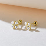 925 Silver Pearl Zircon Flowers Stud Earrings French Vintage Jewelry